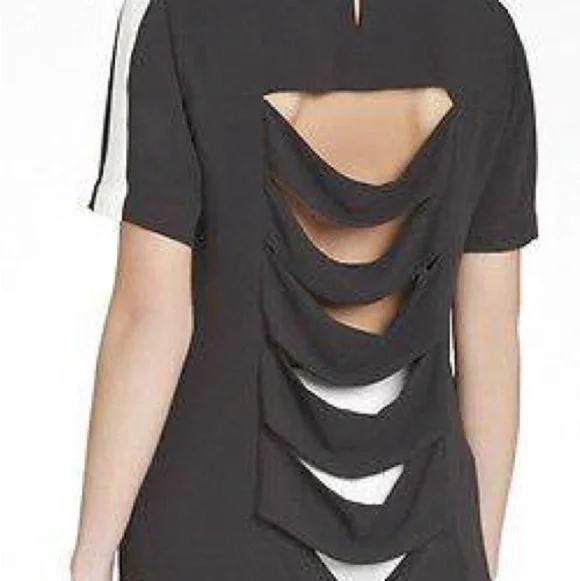 BCBGMaxAzria Black Cutout Back Short Sleeve Blouse - Picture 2 of 9